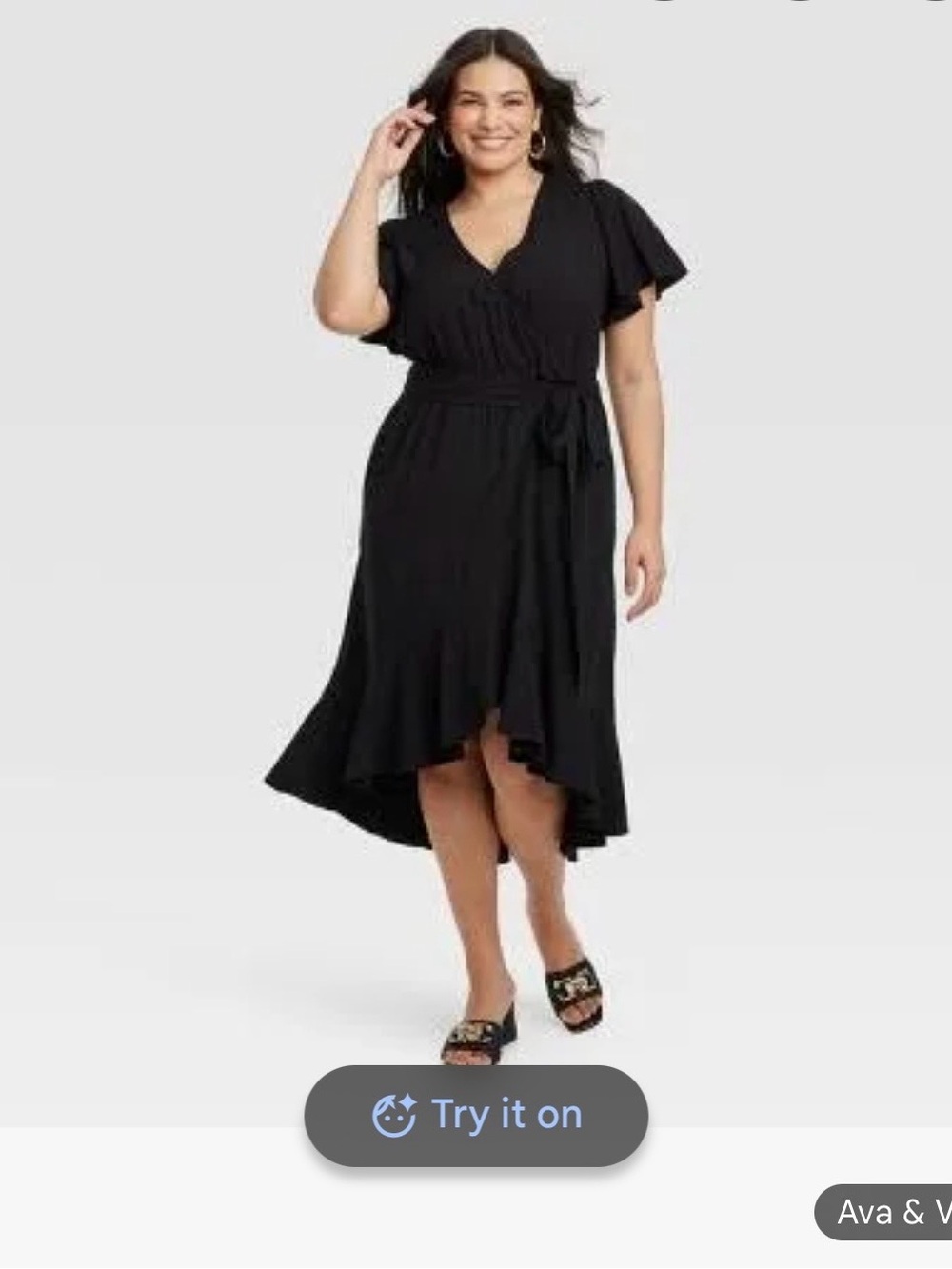 Ava & Viv Black High-Low Wrap Dress with Flutter Sleeves
